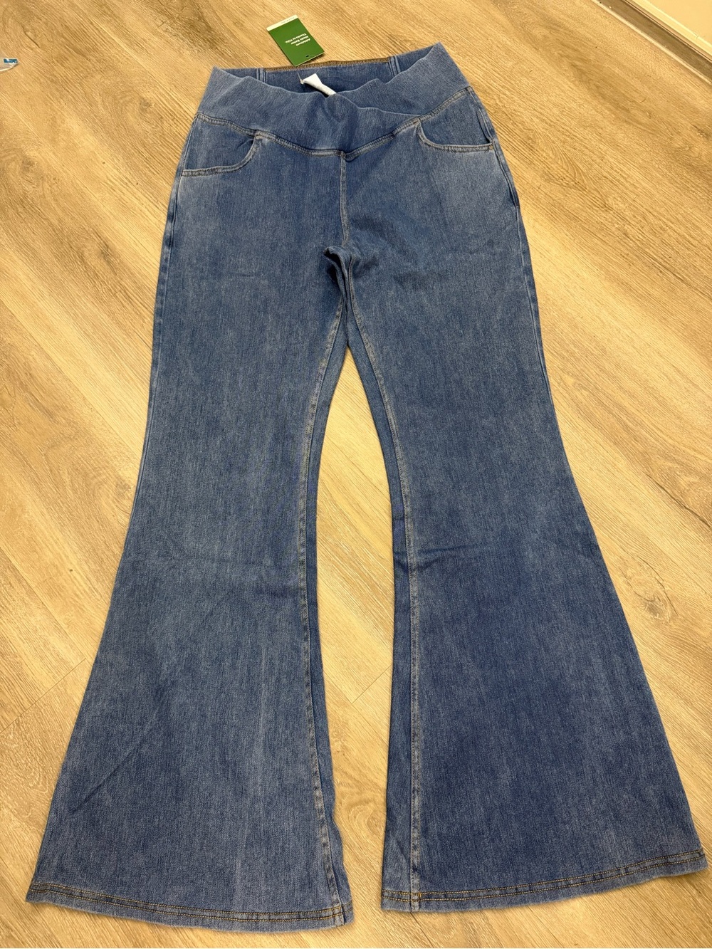 Halara Denim Flare Pants Women’s L Blue Stretch Pull On 021